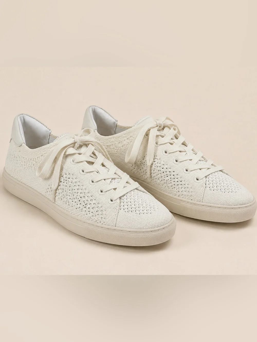 REISS Brackley Knit Sneakers Ivory Leather Trim Women’s US 8 EU 38 NWOB